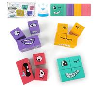 Audasi Juego del Cubo Mágico de Madera que Cambia de Cara 3D Puzzle Cambio de Cara Cubo Mágico Expresión Puzzle Bloques de Construcción Puzzles Educativos Juegos de Mesa de Juguete con Campana y Carta