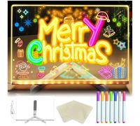 Audasi Tablero De Notas Led Con Colores 30X20Cm Tablero De Mensajes Acrílico Iluminado Bloc De Notas De Escritorio Bloc De Notas Acrílico Iluminado Con Soporte Ajustable Y 7 Bolígrafos Paño Limpio