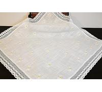 Aude Home Mantel de 85 x 85 cm, blanco, poliéster, bordado con encaje Edelweiss, aspecto de lino, rústico, clásico, flores alpinas, mesa central