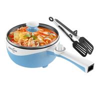 Audecook Cazuela eléctrica con vaporera, sartén eléctrica pequeña 20cm, Olla Eléctrica Multifunción para viajes/hotel/estudio/oficina (D (azul/1,7 l sin vaporizador))