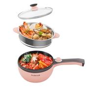 Audecook Cazuela eléctrica con vaporera, sartén eléctrica pequeña 20cm, Olla Eléctrica Multifunción para Viajes/Hotel/Estudio/Oficina (Rosa)