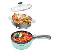 Audecook Cazuela eléctrica con vaporera, sartén eléctrica pequeña 20cm, Olla Eléctrica Multifunción para Viajes/Hotel/Estudio/Oficina (Verde)