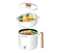 Audecook - Olla caliente eléctrica con vapor, mini cocina portátil de viaje de 1,8 l, sartén eléctrica multifuncional antiadherente para freír/estofado/vapor, perfecta para fideos ramen, pasta/huevo