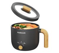 Audecook Olla Eléctrica, 1,5L Mini Olla Multifuncional Portátil, SartéN EléCtrica de Viaje con Doble Control de Potencia para Fideos Ramen/Pasta/Huevos/Sopa/Avena(Negro)