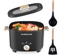 Audecook Olla Eléctrica, 2.5L Portátil Mini Antiadherente Multicooker para 1-3 personas, Perfecto para Ramen/Fideos/Pasta/Sopa/Huevo/Avena(Negro)