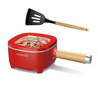 Audecook Olla Eléctrica 2L, Sartén De Cerámica Antiadherente Mejorada De 24 Cm, Sartén Eléctrica Multifunción Para Bistec, Huevo, Ramen, Avena, Sopa (Rojo, Sin vaporera)