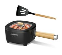 Audecook Olla Eléctrica 2L, Sartén De Cerámica Antiadherente Mejorada De 24 Cm, Sartén Eléctrica Multifunción Para Bistec, Huevo, Ramen, Avena, Sopa (Negro, Sin vaporera)