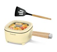 Audecook - Olla eléctrica de 2 litros, de cerámica antiadherente de 8 pulgadas, sartén eléctrica multifunción para recámara, hogar, oficina, viajes, hotel, con doble ajuste de potencia (beige)