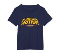 Audhd Power Autismo TDAH Concienciación Rayos Rayos Streetwear Camiseta, Mujer Tallas Grandes, Azul Marino, 1XL Grande