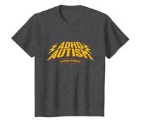 Audhd Power Autismo TDAH Concienciación Rayos Rayos Streetwear Camiseta, Niños, Jaspeado Oscuro, 4 años