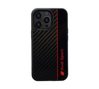 Funda de protección Audi Sport - iPhone 13 Pro Max - funda protectora a prueba de golpes, material de carbono - diseñada con recortes precisos para cámara, puertos y botones - negra con detalles rojos