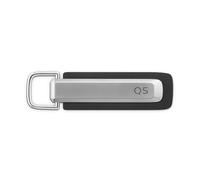 Audi Llavero Q5, Plata/Negro, Metal y Cuero Valcona, Diseño Original, Fabricado en Alemania, Sistema de Giro y Elevación, 87 x 23 x 7 mm