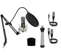 Audibax Berlin 1800 Silver Pro - Microfono de Condesandor de Estudio - Incluye Soporte, Anti-Pop y Cables - Respuesta en Frecuencia 20 Hz/20 KHz - Micrófono Patrón Polar Cardioide - Color Plata