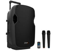 Audibax Denver 12 Altavoz Activo PA 12” con Batería, Ruedas + 2 Micros Inalámbricos Mano