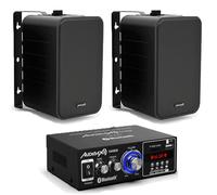 Audibax Equipo HiFi Bluetooth Kansas 40+40W + Altavoces Estantería PR-42B con Soportes de Pared