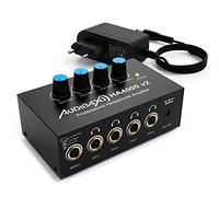 Audibax HA4000 v2 - Amplificador de Auriculares de 4 Canales - Ultra Compacto y de Alta Potencia - Conmutador Estéreo/Mono - Adaptador de 6.35 mm Incluido - Conector de Entrada 3.5 mm RCA