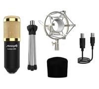 Audibax London 800 USB Gold Pack - Microfono de Condesandor de Estudio - Micrófono con Conexión USB - Incluye Soporte, Anti-Pop y Cable USB - Ideal para Podcast, Gaming y Grabación - Color Dorado