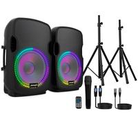 Audibax Party 212 Led Set 2 Altavoces 12" Pro 1000w Pico + Soportes + Cableado + Micrófono