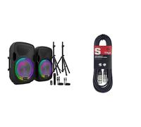 Audibax Party 215 - Set de 2 Altavoces Activo y Pasivo de 15%22 - Potencia de 500W & Cable de micrófono a mezclador Stagg SMC6 XLR (m) -XLR (f) de 6 metros de largo, negro