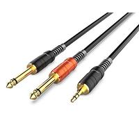 Audibax Pro Cable 2 Jack Mono a Minijack Stereo - Conectores Bañados en Oro de 24k - Recubrimiento de PVC - Máximo Aislamiento - Longitud 1,5 Metros - Color Negro
