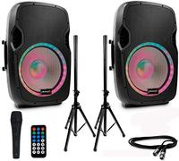 Audibax Set 2 Unidades Party 15 Altavoz Activo Profesional Bluetooth 15" + Soporte + Cable XLR/XLR