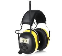 Audífonos de radio AM/FM con pantalla digital, protección auditiva de 30 dB AM FM, orejeras de seguridad, protección auditiva para cortar, paisajismo, tiro y construcción, color negro y amarillo