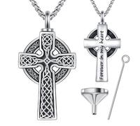 AUDINCEED Collar de cruz celta para hombre y mujer, plata de ley 925, colgante de cruz celta, collar de mal de ojo, joyería irlandesa con crucifijo de nudo de la trinidad, 33*17mm, Plata esterlina, No