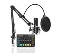 Audio Array Kit de transmisión | Micrófono condensador USB y tarjeta de sonido RGB con alimentación fantasma, efectos de voz, monitoreo en tiempo real | para podcasting, juegos, YouTube y transmisión