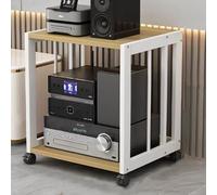 Audio - Soporte de esquina para AV de 2 niveles para reproductor de DVD y amplificador, soporte multimedia ajustable con estantes, acabado de nogal, ideal para cine en casa y sala de juegos