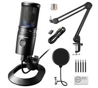 Audio-Technica AT2020USB-X Micrófono USB de Condensador cardioide con Brazo de micrófono + Filtro de Viento + paño de Limpieza (4 artículos)