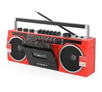 AudioBox RXC-25BT Retrobox - Sistema de Altavoces de 2 vías Boombox con conectividad Bluetooth, Am/FM/SW, conexión USB y Tarjeta SD y Reproductor de Cassette, Rojo