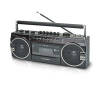 AudioBox RXC-25BT Retrobox - Sistema de Altavoces de 2 vías Boombox con conectividad Bluetooth, Radio Am/FM/SW, conexión USB y Tarjeta SD y Reproductor de Cassette, Negro