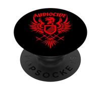 AudioCide - Logotipo de pájaro rojo con texto a juego rojo PopSockets PopGrip Adhesivo