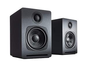 Audioengine A1 Haut-Parleurs Stéréo Bluetooth aptX | Enceintes de Bureau | Connexion Filaire ou Sans Fil, Port d'Entrée AUX pour Ordinateur, Platine, TV, Connexion pour Caisson de Basses (Paire, Gris)