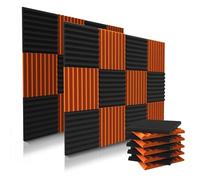 audiosoul Paquete de 52 paneles acústicos de 1 x 12 x 12 pulgadas, espuma acústica, cuñas de espuma de estudio, paneles de alta densidad, cuñas insonorizadas, color negro y naranja