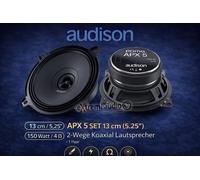 Audison APX 5 Altavoz Coaxial para Coche De 2 Vías, 130 mm, 150W, Impedancia 4 Ohmios, Woofer 13 cm Tweeter 32 mm, Montaje Empotrado, Conectividad Coaxial, Negro