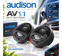 Audison Tweeter de coche AV 1.1 – 28 mm, 180W, cúpula Tetolon, bobina CCAW, 92 dB, imán Neodimio