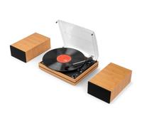 Audizio Akron - Tocadiscos Bluetooth con Altavoces Acabado bambú Claro | Tocadiscos Bluetooth con altavoces incorporados, entrada AUX, 3 velocidades, tapa antipolvo y parada automática, en bambú
