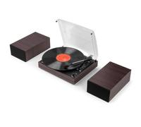 Audizio Akron - Tocadiscos con Altavoces Bluetooth Acabado Madera Oscura | Tocadiscos con altavoces integrados, Bluetooth, entrada AUX, 3 velocidades, parada automática y tapa antipolvo, madera oscura