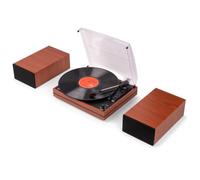 Audizio Akron - Tocadiscos de Vinilo con Altavoces Bluetooth en Cerezo | Tocadiscos de vinilo con altavoces integrados, Bluetooth, AUX, 3 velocidades, parada automática y tapa antipolvo, cerezo