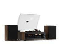 Audizio Boston - Tocadiscos con Bluetooth y USB Acabado marrón Oscuro Retro | Bluetooth, USB y entrada AUX incorporados, correa de transmisión, sonido estéreo, perfecto para salones y espacios retro