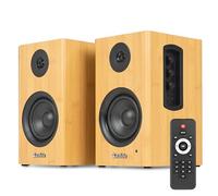 Audizio BS15 - Altavoces Activos de estantería 60W con Bluetooth 5.3, HDMI ARC, RCA, USB y MicroSD, Equipo HiFi para casa, gome Cinema, Altavoces para Tocadiscos Vinilo y Ordenador, Color bambú