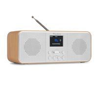 Audizio Bucine - Radio Dab+ FM Internet con Bluetooth, WiFi, 40W, Auto scan, Pantalla LCD, Altavoz Bluetooth con Salida Auriculares para casa y Oficina, Color Madera Clara con Frontal Plateado