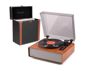 Audizio Laredo - Tocadiscos con BT portátil + Maleta RC37 marrón Oscuro | Bluetooth incorporado, diseño portátil y cápsula Audio Technica, sonido estéreo, para tu salón de estilo retro clásico