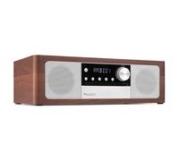 Audizio Lunata - Radio Dab+ Con Reproductor De Cd, Bluetooth 5.3, Hdmi Arc Y 100w - Color Madera Oscura Con Frontal Plateado