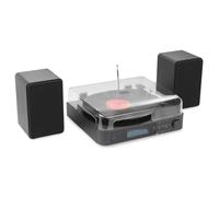 Audizio Norfolk Tocadiscos de Vinilo con Altavoces 80W Bluetooth Radio Dab+ FM 3 velocidades para Discos 7 10 y 12 Pulgadas Tapa Antipolvo Mando a Distancia Entrada AUX USB Color Negro