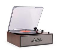 Audizio Reno - Tocadiscos con Bluetooth Acabado marrón 3 velocidades Retro | Bluetooth y salida RCA incorporados, 3 velocidades, altavoces integrados, óptimo, para amantes del sonido analógico