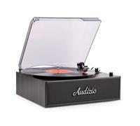 Audizio Reno - Tocadiscos con Bluetooth Acabado Negro 3 velocidades estéreo | Bluetooth y salida RCA incorporados, 3 velocidades, altavoces integrados, óptimo, perfecto para salones y espacios retro
