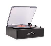 Audizio Reno - Tocadiscos con Bluetooth Acabado Negro 3 velocidades estéreo | Bluetooth y salida RCA incorporados, 3 velocidades, altavoces integrados, óptimo, perfecto para salones y espacios retro