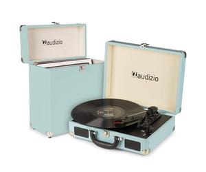 Audizio RP114BL - Pack de Tocadiscos con Altavoces Retro + Maleta RC32 Azul | Salida RCA incorporado, altavoces integrados y salida de auriculares, sonido estéreo, perfecto para coleccionistas de vinilos
